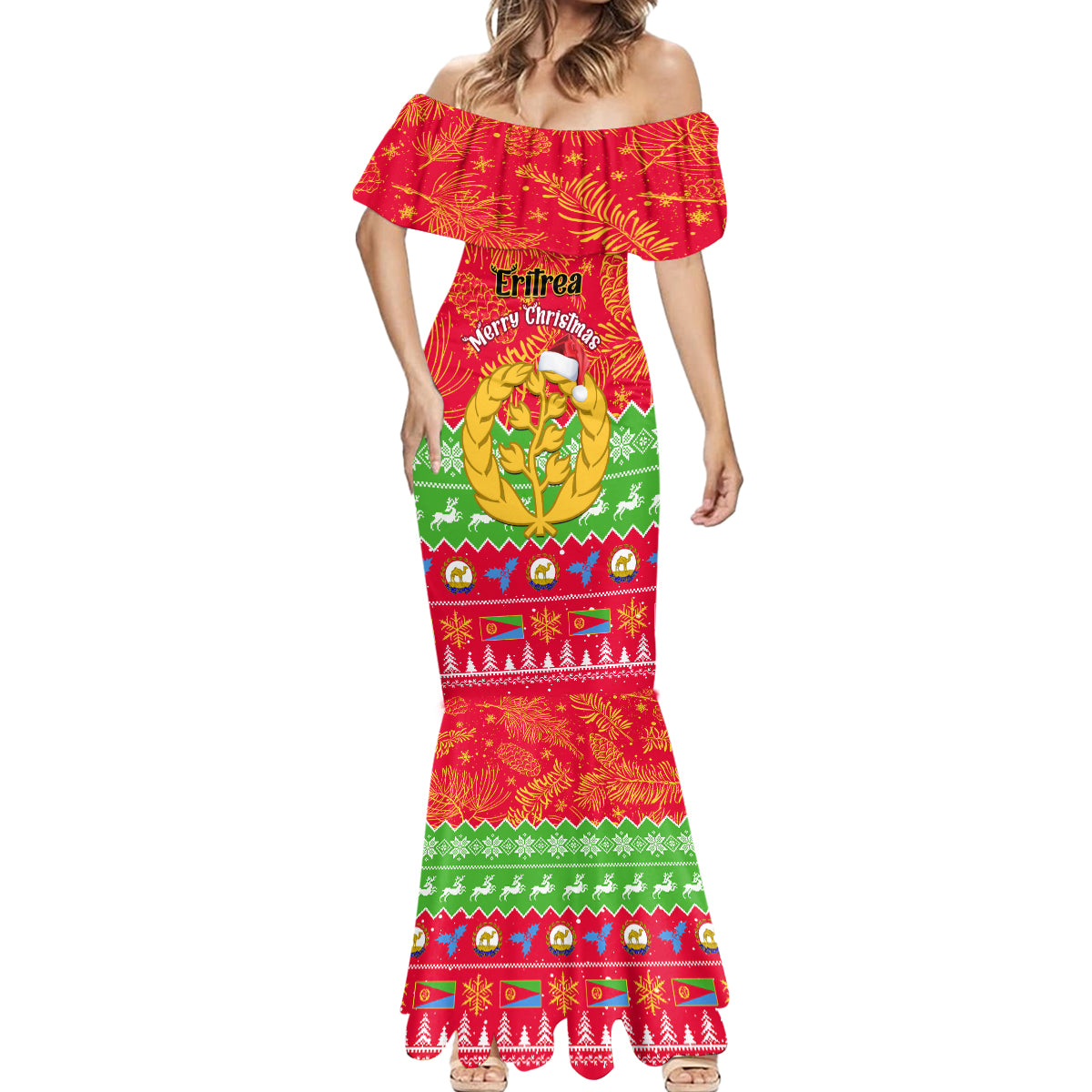 Personalised Eritrea Christmas Mermaid Dress Eritrean Olive Santa Claus Merry Xmas - Wonder Print Shop