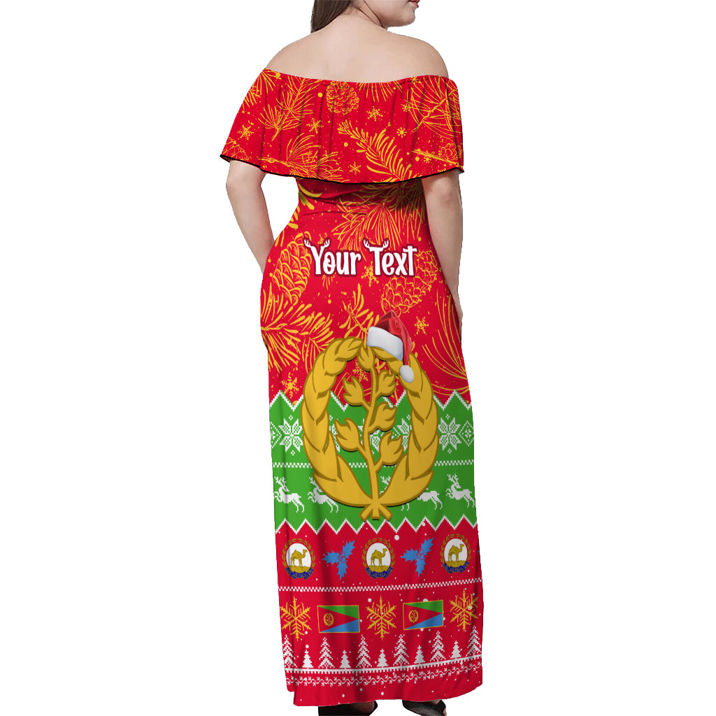 Personalised Eritrea Christmas Off Shoulder Maxi Dress Eritrean Olive Santa Claus Merry Xmas - Wonder Print Shop