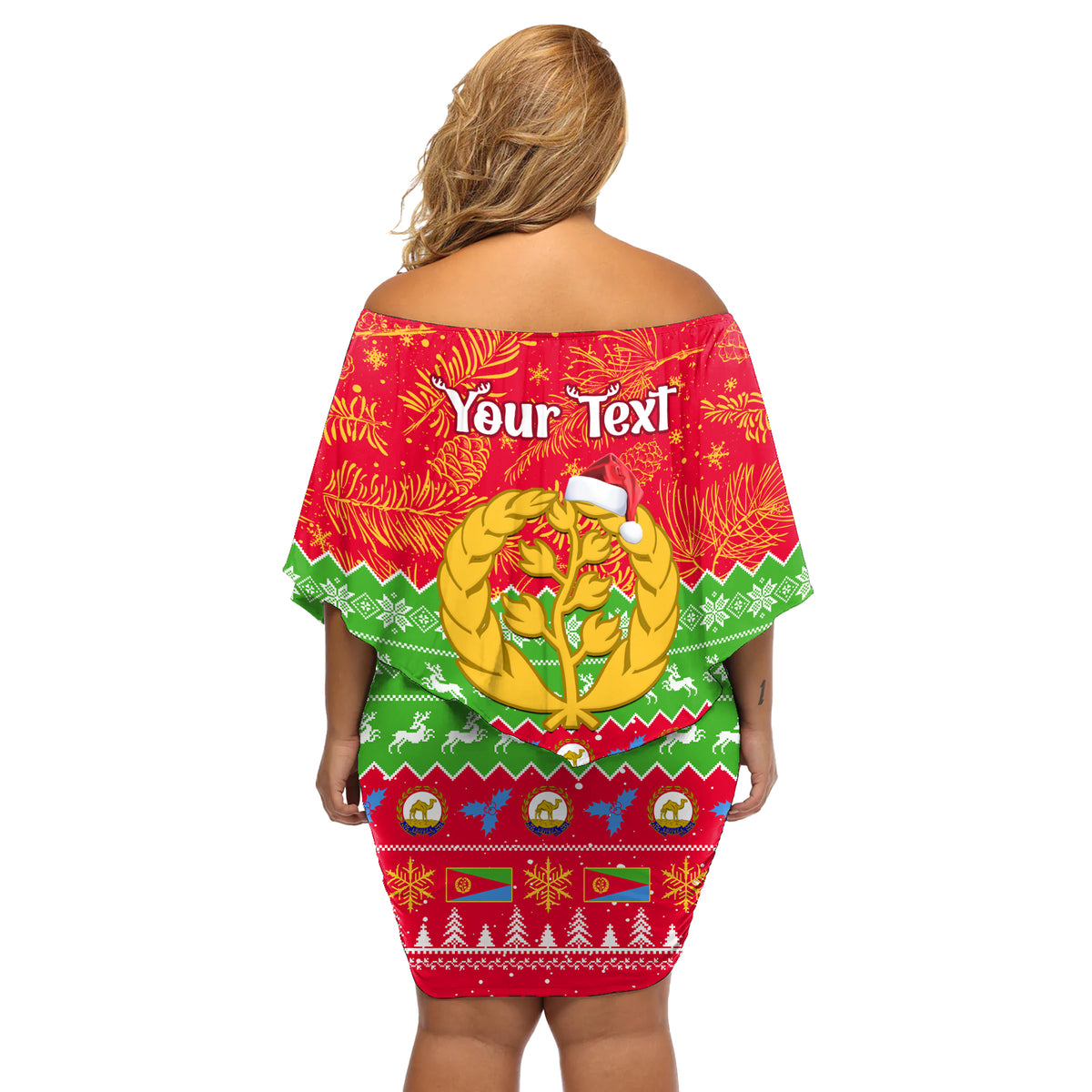 Personalised Eritrea Christmas Off Shoulder Short Dress Eritrean Olive Santa Claus Merry Xmas - Wonder Print Shop