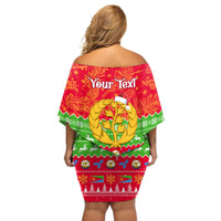 Personalised Eritrea Christmas Off Shoulder Short Dress Eritrean Olive Santa Claus Merry Xmas - Wonder Print Shop