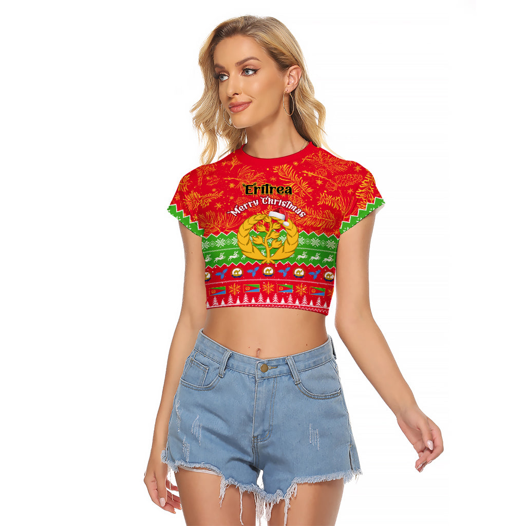 Personalised Eritrea Christmas Raglan Cropped T Shirt Eritrean Olive Santa Claus Merry Xmas - Wonder Print Shop