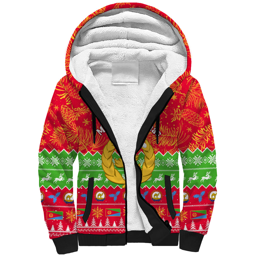 Personalised Eritrea Christmas Sherpa Hoodie Eritrean Olive Santa Claus Merry Xmas - Wonder Print Shop