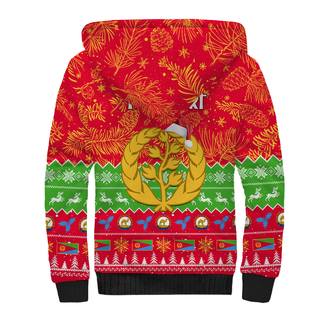 Personalised Eritrea Christmas Sherpa Hoodie Eritrean Olive Santa Claus Merry Xmas - Wonder Print Shop