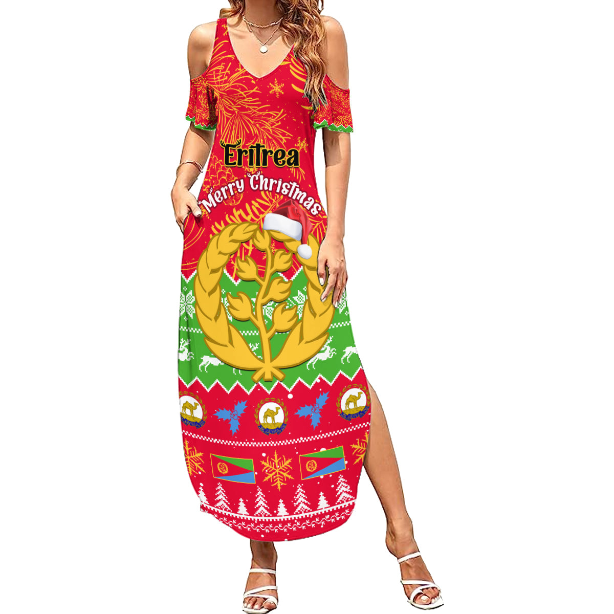 Personalised Eritrea Christmas Summer Maxi Dress Eritrean Olive Santa Claus Merry Xmas - Wonder Print Shop