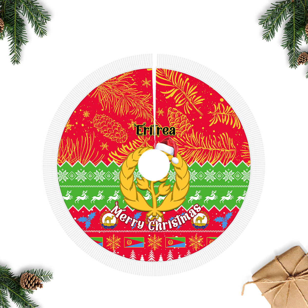 Eritrea Christmas Tree Skirt Eritrean Olive Santa Claus Merry Xmas - Wonder Print Shop
