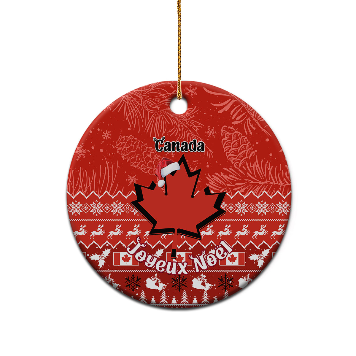 Canada Christmas Ceramic Ornament Maple Leaf Santa With Map Merry Xmas - Wonder Print Shop