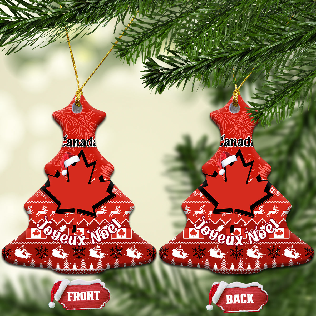 Canada Christmas Ceramic Ornament Maple Leaf Santa With Map Merry Xmas - Wonder Print Shop