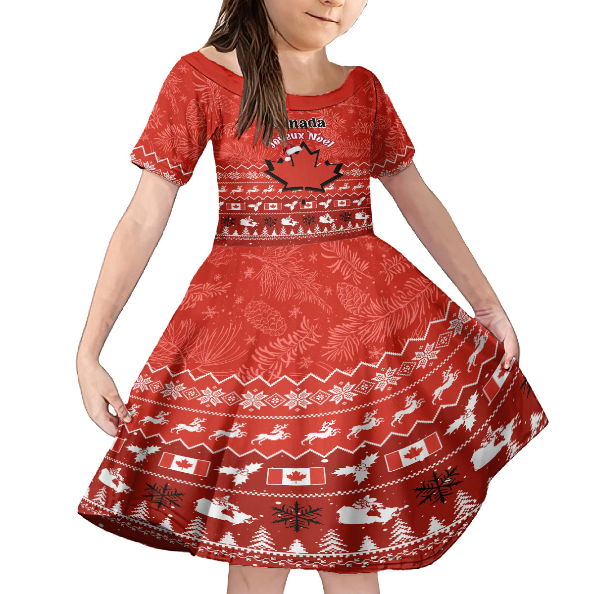 Personalised Canada Christmas Family Matching Long Sleeve Bodycon Dress and Hawaiian Shirt Maple Leaf Santa With Map Merry Xmas - Wonder Print Shop