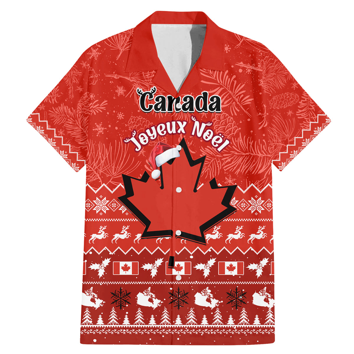 Personalised Canada Christmas Family Matching Mermaid Dress and Hawaiian Shirt Maple Leaf Santa With Map Merry Xmas - Wonder Print Shop
