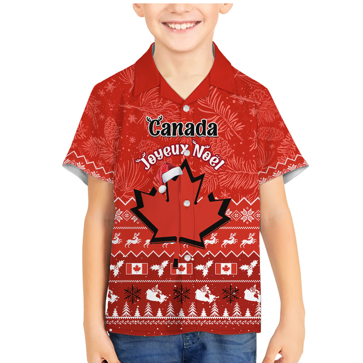 Personalised Canada Christmas Family Matching Mermaid Dress and Hawaiian Shirt Maple Leaf Santa With Map Merry Xmas - Wonder Print Shop