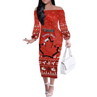 Personalised Canada Christmas Family Matching Off Shoulder Long Sleeve Dress and Hawaiian Shirt Maple Leaf Santa With Map Merry Xmas - Wonder Print Shop