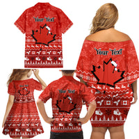 Personalised Canada Christmas Family Matching Off Shoulder Short Dress and Hawaiian Shirt Maple Leaf Santa With Map Merry Xmas - Wonder Print Shop