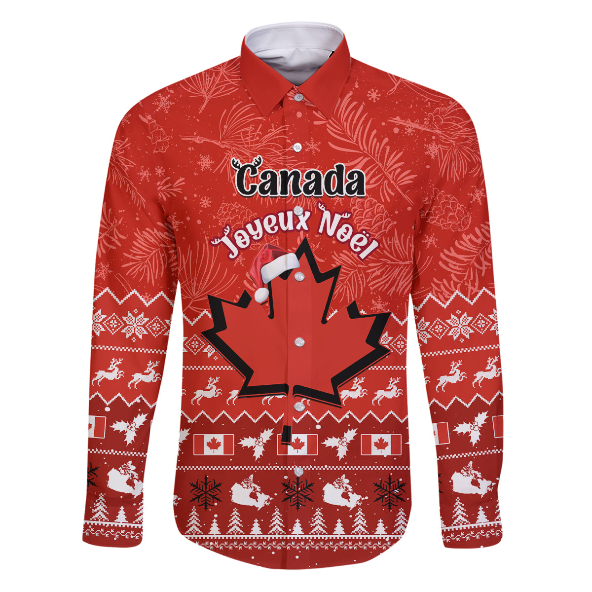Personalised Canada Christmas Family Matching Puletasi Dress and Hawaiian Shirt Maple Leaf Santa With Map Merry Xmas - Wonder Print Shop