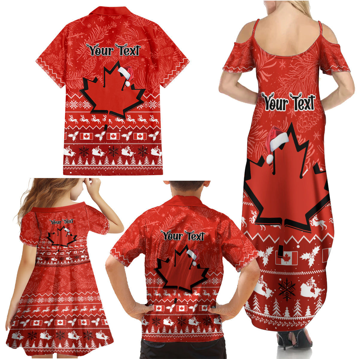 Personalised Canada Christmas Family Matching Summer Maxi Dress and Hawaiian Shirt Maple Leaf Santa With Map Merry Xmas - Wonder Print Shop
