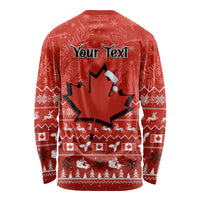 Personalised Canada Christmas Long Sleeve Shirt Maple Leaf Santa With Map Merry Xmas - Wonder Print Shop