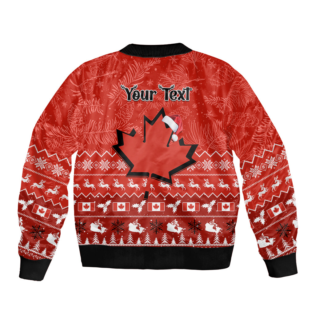 Personalised Canada Christmas Sleeve Zip Bomber Jacket Maple Leaf Santa With Map Merry Xmas - Wonder Print Shop