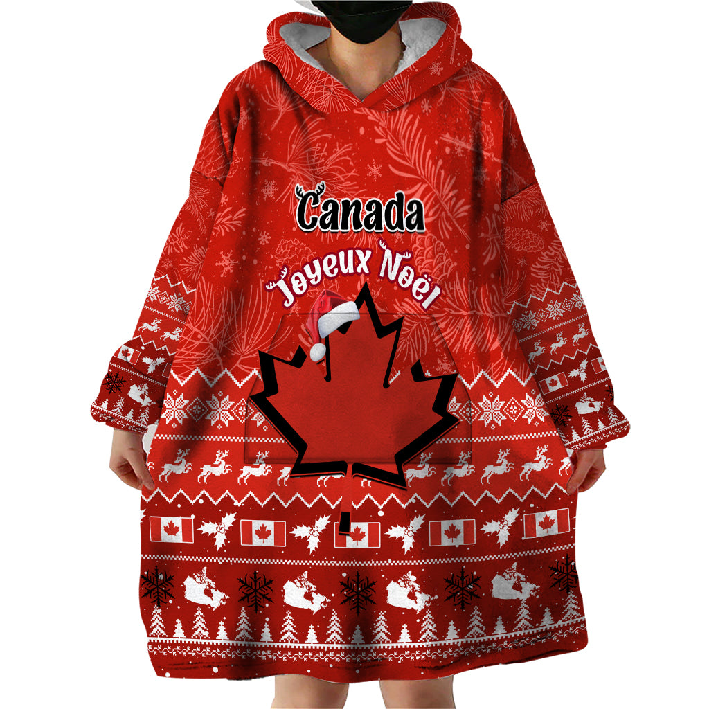 Personalised Canada Christmas Wearable Blanket Hoodie Maple Leaf Santa With Map Merry Xmas - Wonder Print Shop