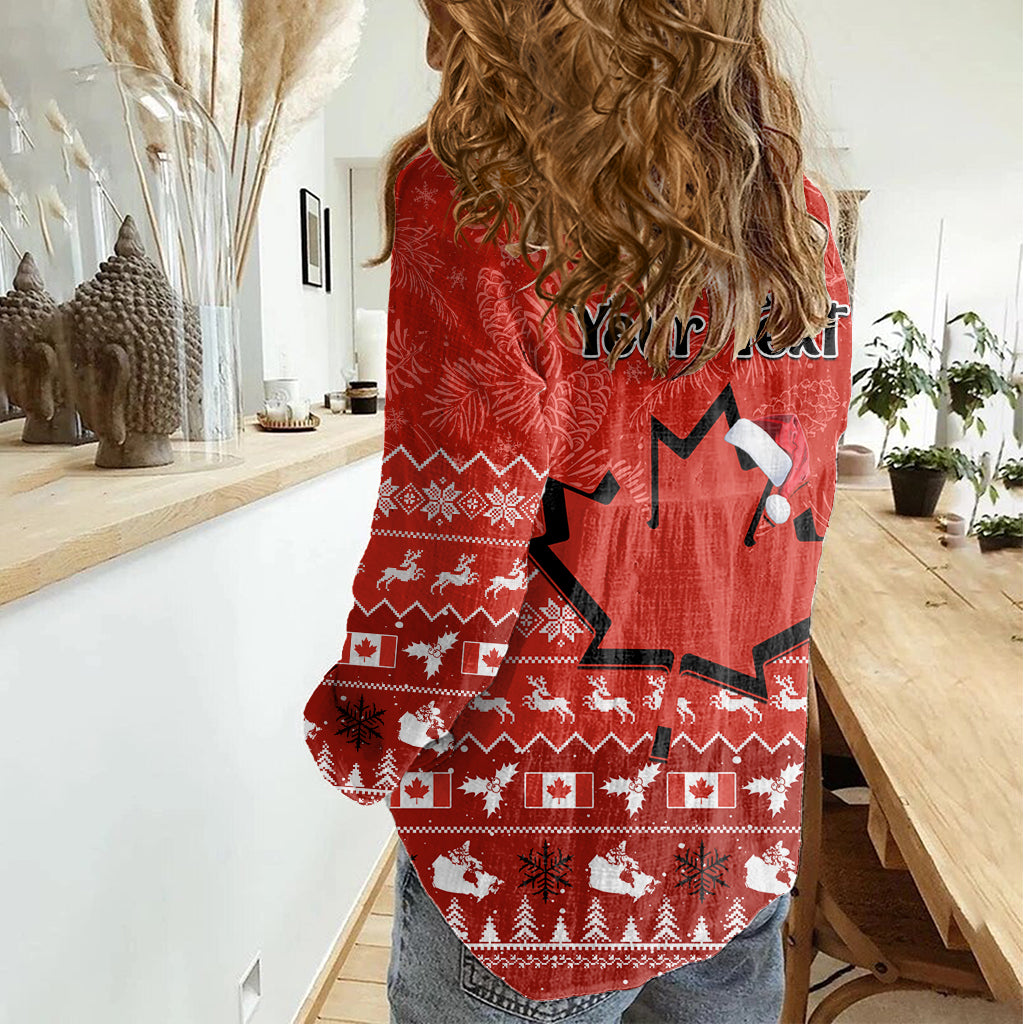 Personalised Canada Christmas Women Casual Shirt Maple Leaf Santa With Map Merry Xmas - Wonder Print Shop
