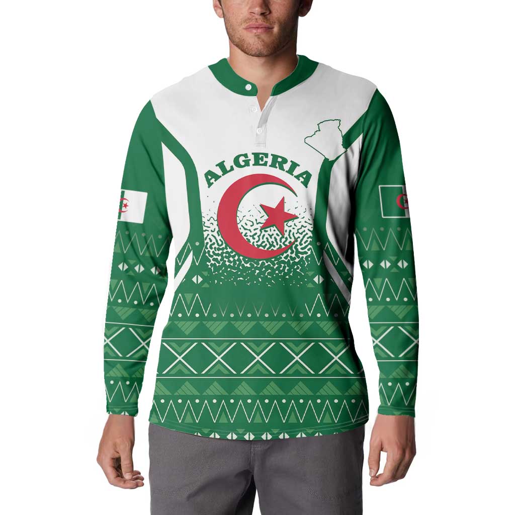 Personalized Algeria Button Sweatshirt Coat Of Arms African Pattern - Wonder Print Shop