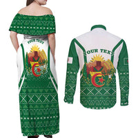 Personalized Algeria Couples Matching Off Shoulder Maxi Dress and Long Sleeve Button Shirt Coat Of Arms African Pattern - Wonder Print Shop