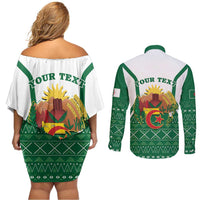 Personalized Algeria Couples Matching Off Shoulder Short Dress and Long Sleeve Button Shirt Coat Of Arms African Pattern - Wonder Print Shop