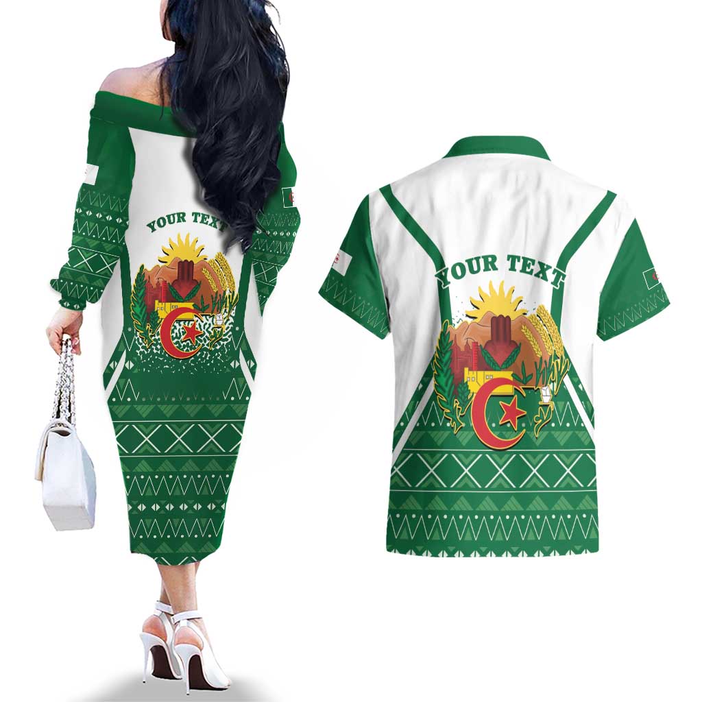 Personalized Algeria Couples Matching Off The Shoulder Long Sleeve Dress and Hawaiian Shirt Coat Of Arms African Pattern - Wonder Print Shop