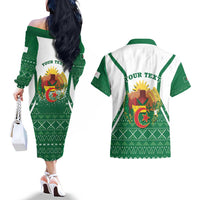 Personalized Algeria Couples Matching Off The Shoulder Long Sleeve Dress and Hawaiian Shirt Coat Of Arms African Pattern - Wonder Print Shop