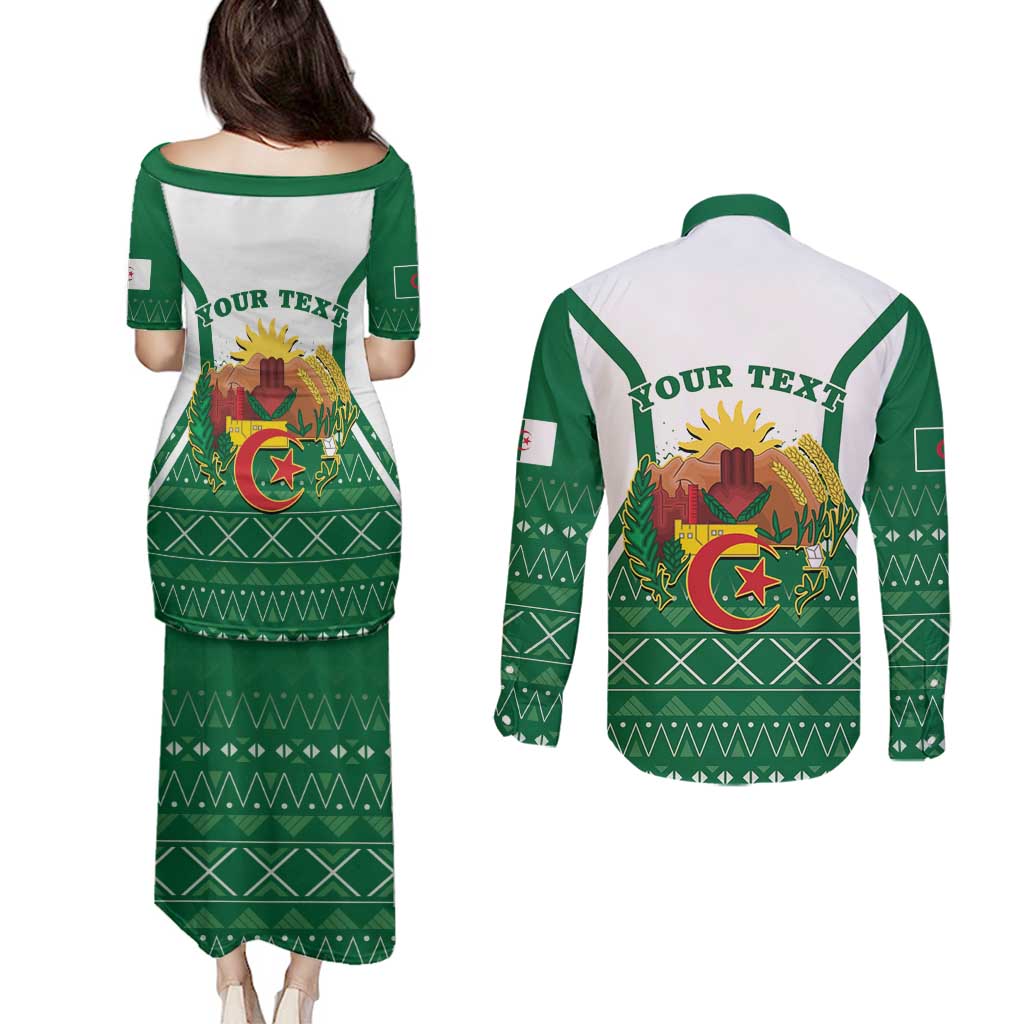 Personalized Algeria Couples Matching Puletasi and Long Sleeve Button Shirt Coat Of Arms African Pattern - Wonder Print Shop