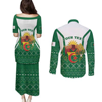 Personalized Algeria Couples Matching Puletasi and Long Sleeve Button Shirt Coat Of Arms African Pattern - Wonder Print Shop