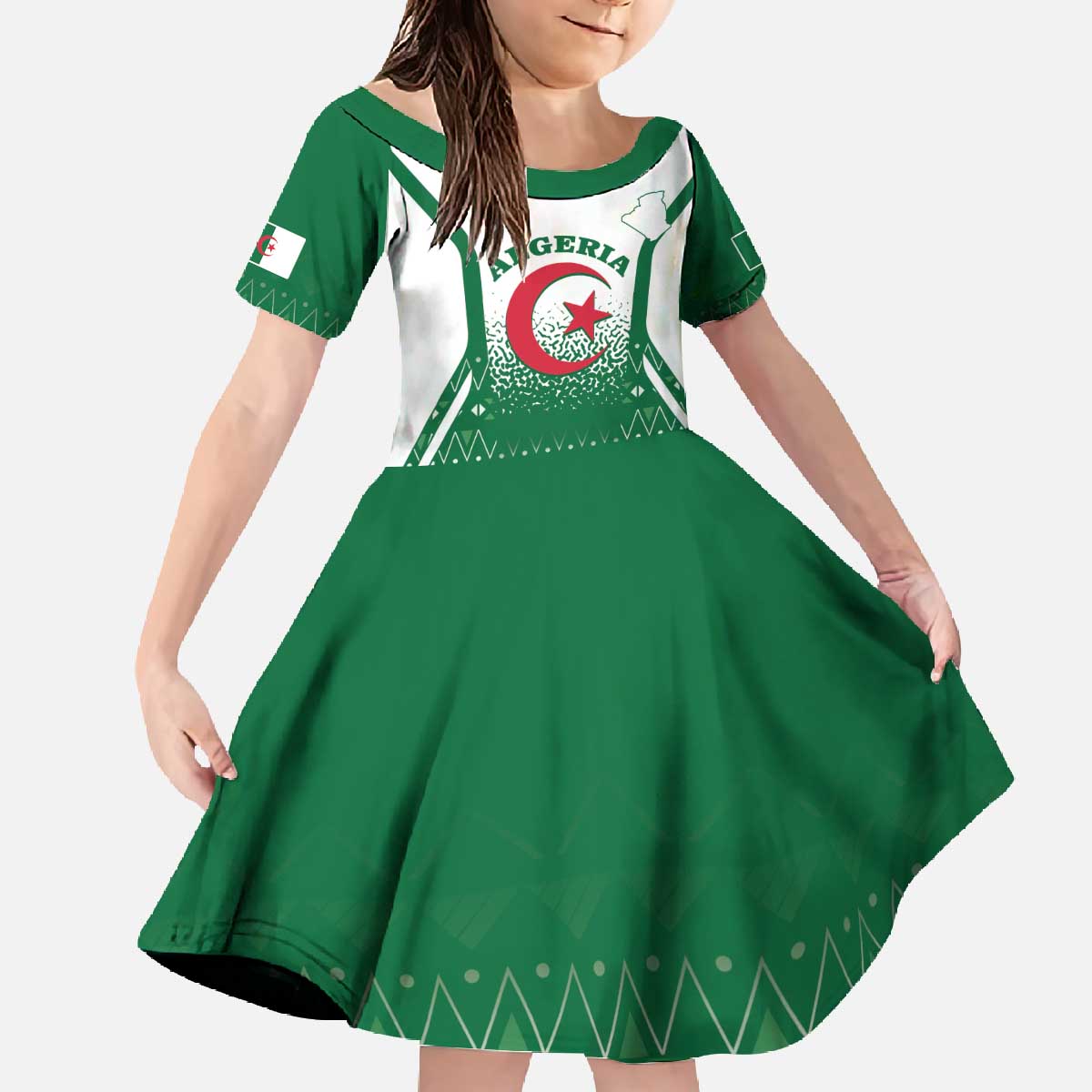 Personalized Algeria Family Matching Off The Shoulder Long Sleeve Dress and Hawaiian Shirt Coat Of Arms African Pattern - Wonder Print Shop