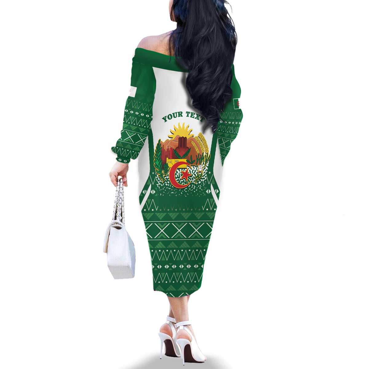 Personalized Algeria Family Matching Off The Shoulder Long Sleeve Dress and Hawaiian Shirt Coat Of Arms African Pattern - Wonder Print Shop
