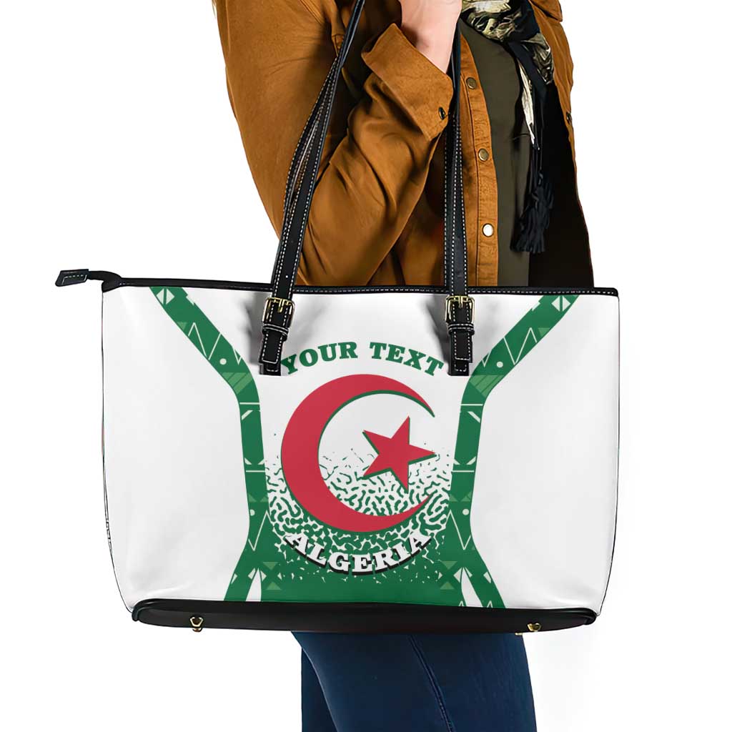 Personalized Algeria Leather Tote Bag Coat Of Arms African Pattern - Wonder Print Shop