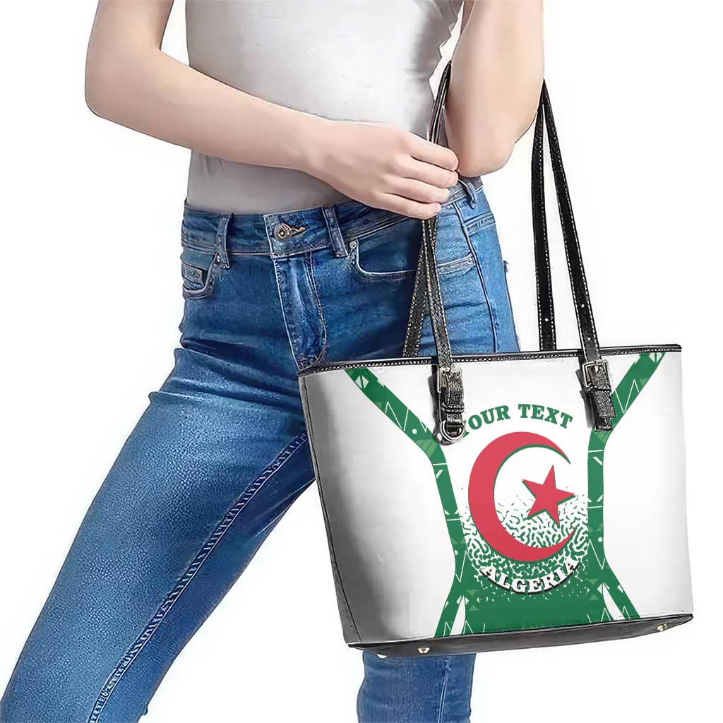 Personalized Algeria Leather Tote Bag Coat Of Arms African Pattern - Wonder Print Shop