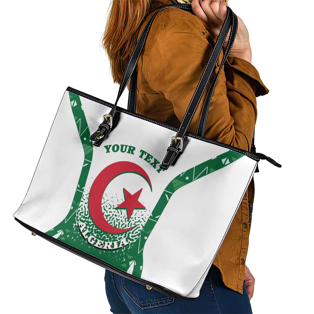 Personalized Algeria Leather Tote Bag Coat Of Arms African Pattern - Wonder Print Shop