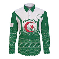 Personalized Algeria Long Sleeve Button Shirt Coat Of Arms African Pattern - Wonder Print Shop