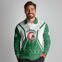 Personalized Algeria Long Sleeve Polo Shirt Coat Of Arms African Pattern - Wonder Print Shop