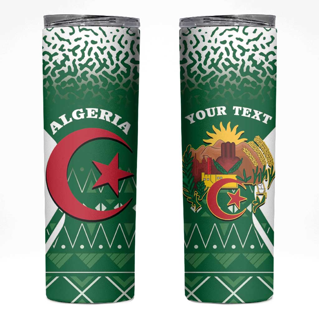 Personalized Algeria Skinny Tumbler Coat Of Arms African Pattern - Wonder Print Shop