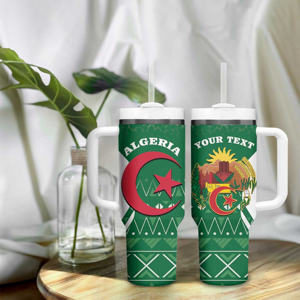 Personalized Algeria Tumbler With Handle Coat Of Arms African Pattern - Wonder Print Shop