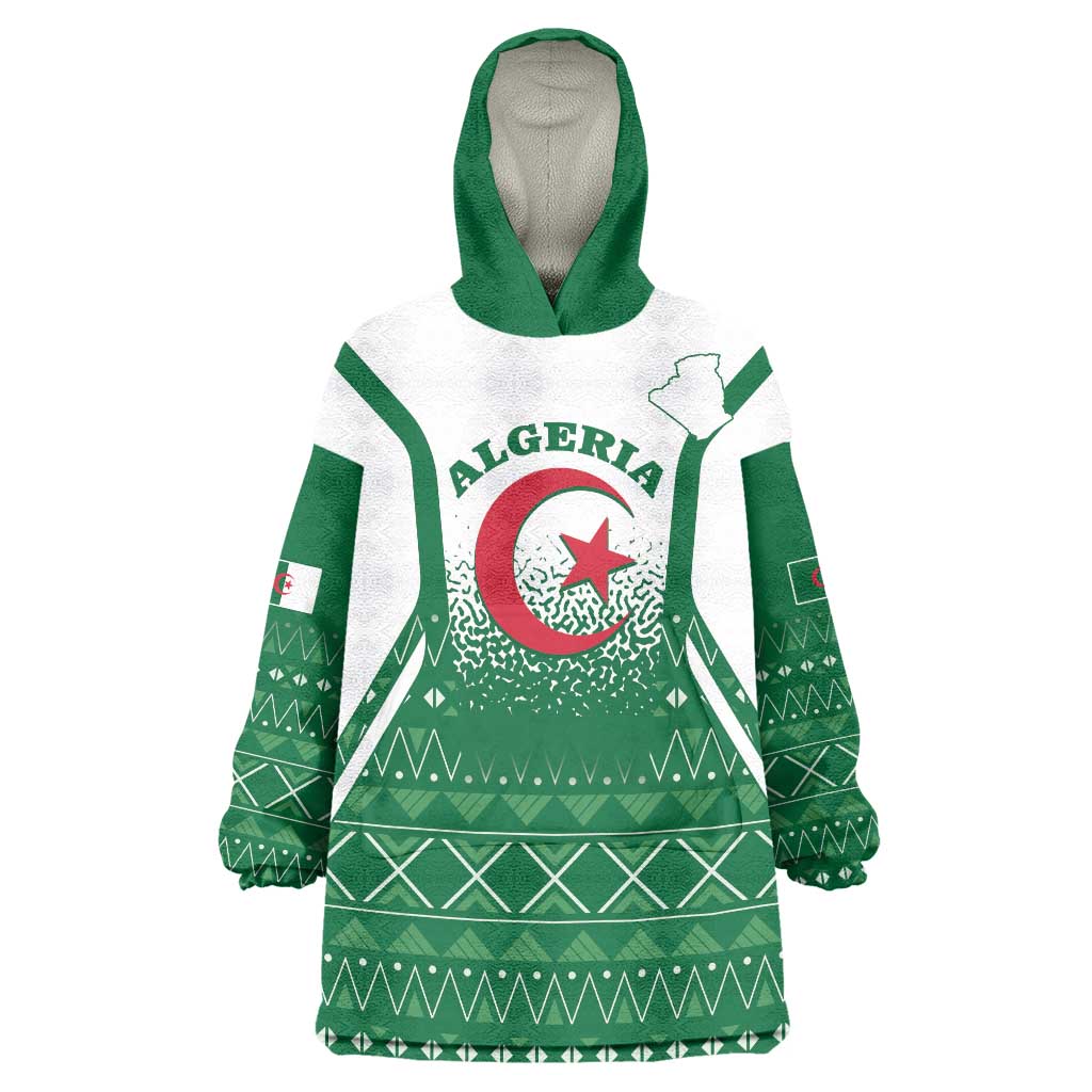 Personalized Algeria Wearable Blanket Hoodie Coat Of Arms African Pattern - Wonder Print Shop