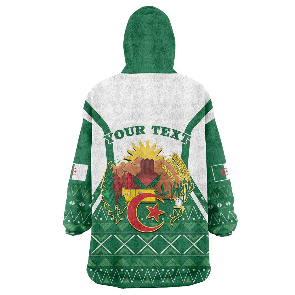 Personalized Algeria Wearable Blanket Hoodie Coat Of Arms African Pattern - Wonder Print Shop