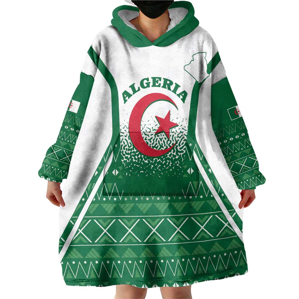 Personalized Algeria Wearable Blanket Hoodie Coat Of Arms African Pattern - Wonder Print Shop