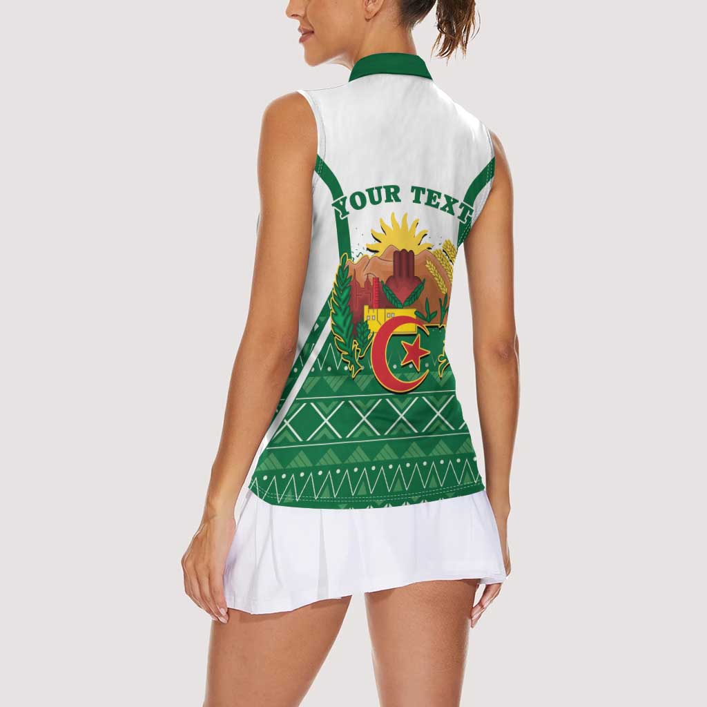 Personalized Algeria Women Sleeveless Polo Shirt Coat Of Arms African Pattern - Wonder Print Shop