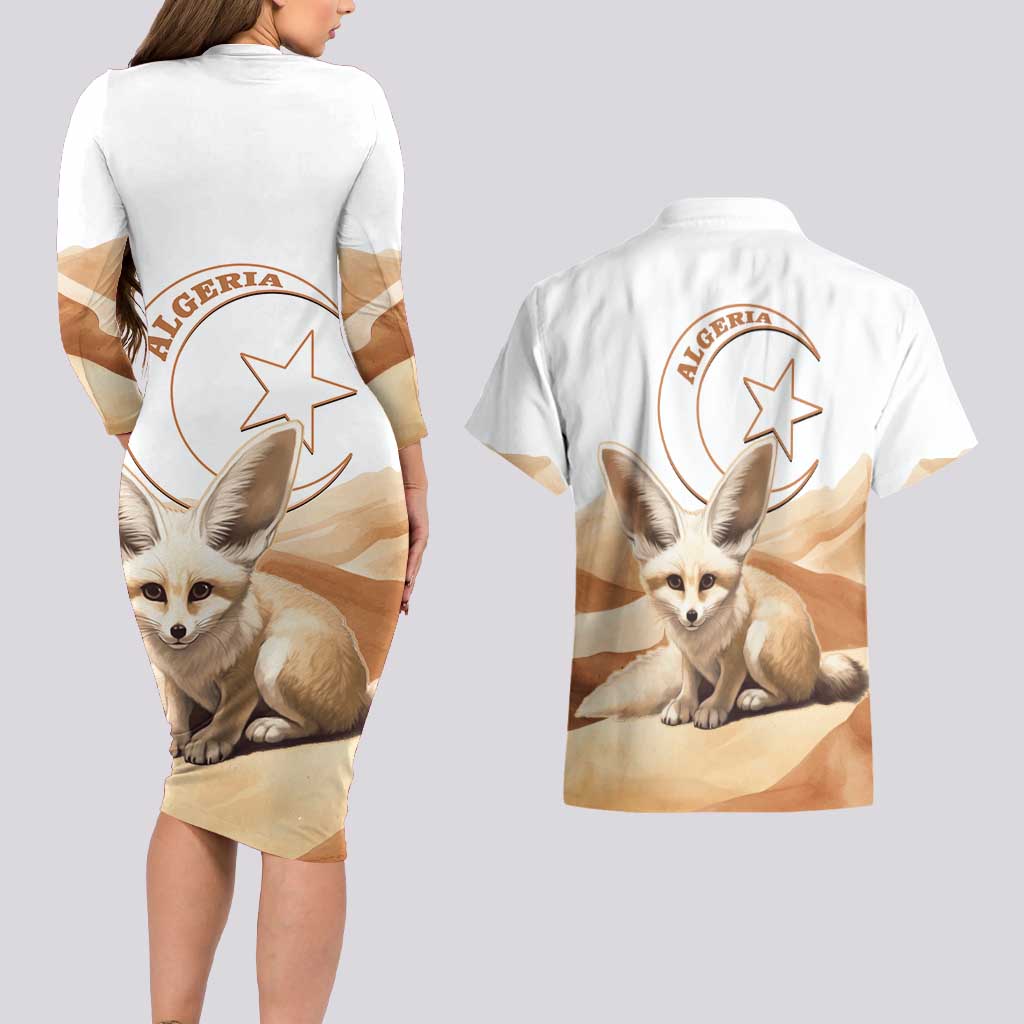 Fennec Fox Algeria Couples Matching Long Sleeve Bodycon Dress and Hawaiian Shirt Algerian Sahara - Wonder Print Shop