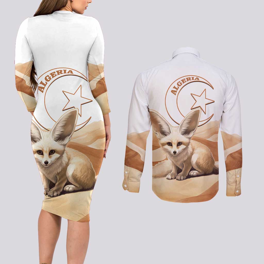 Fennec Fox Algeria Couples Matching Long Sleeve Bodycon Dress and Long Sleeve Button Shirt Algerian Sahara - Wonder Print Shop