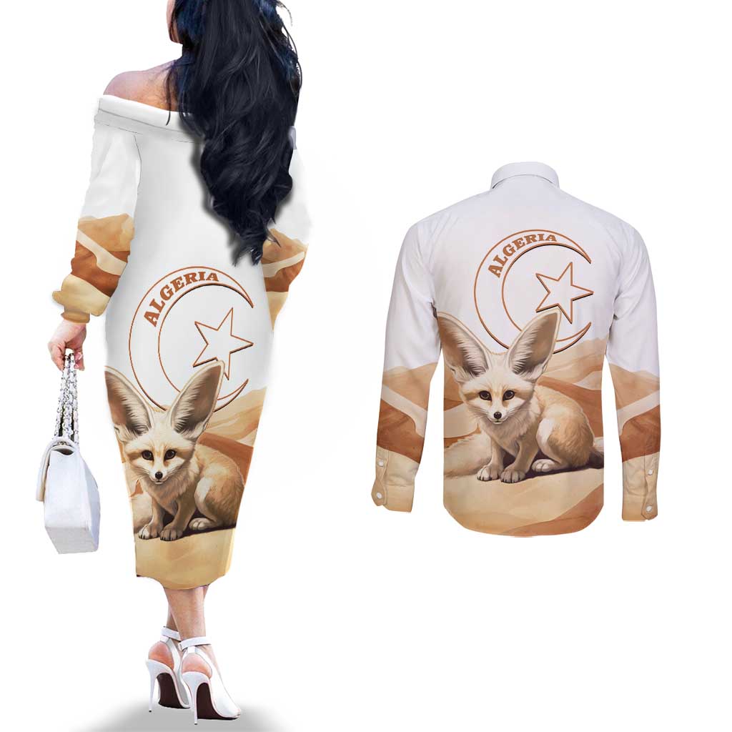 Fennec Fox Algeria Couples Matching Off The Shoulder Long Sleeve Dress and Long Sleeve Button Shirt Algerian Sahara