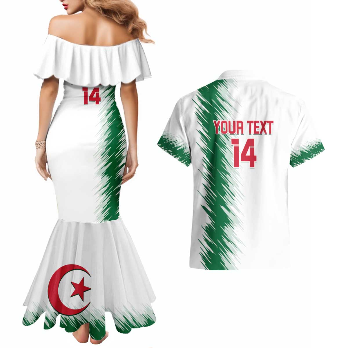 Custom Algeria Football Couples Matching Mermaid Dress and Hawaiian Shirt Go The Greens - Wonder Print Shop