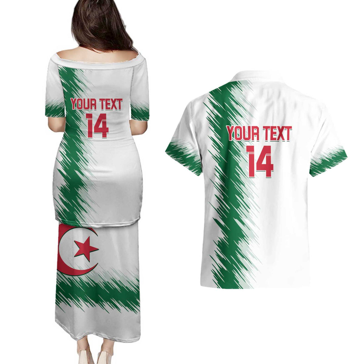 Custom Algeria Football Couples Matching Puletasi and Hawaiian Shirt Go The Greens - Wonder Print Shop