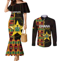 Ghana 1957 Couples Matching Mermaid Dress and Long Sleeve Button Shirt Independence Anniversary Kente Pattern