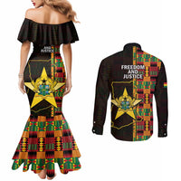 Ghana 1957 Couples Matching Mermaid Dress and Long Sleeve Button Shirt Independence Anniversary Kente Pattern