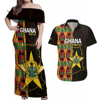 Ghana 1957 Couples Matching Off Shoulder Maxi Dress and Hawaiian Shirt Independence Anniversary Kente Pattern